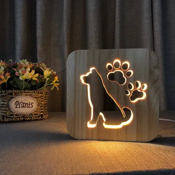Drevené Tvorivé Nočné Svetlo Psa Packa Mačka Zviera 3D Svetelné LED Novinka Dekoratívne Stolové Svietidlo USB Dovolenku Deti Vianočný Darček