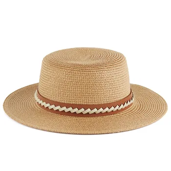 Nové Mužov, Žien Klobúk Slamený Slnko Klobúk Priedušná Veľké Okraj Pláže v Lete slamený klobúk BeachRound Flat Top Hat Pre Ženy