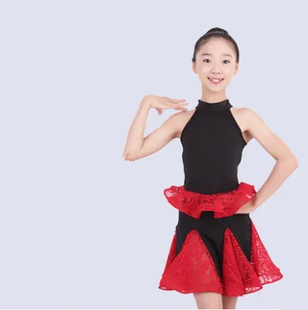 2019 Čipky Deti Najnovšie Sexy Sála Šaty Tango Salsa a latinskej Tanečné Šaty Deti Červená Čierna Čipka Šaty Pre Dievčatá bez rukávov