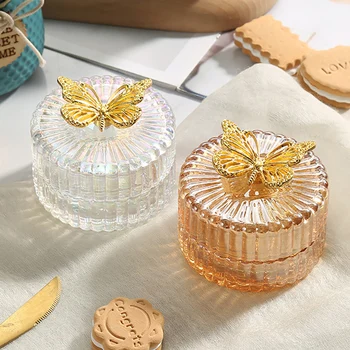 Moderné Motýľ Sklo Skladovanie Jar Candy Jar Transparentné Šperky Aromaterapia Box svietnik s Vekom Domácnosť, Sklenené Fľaše