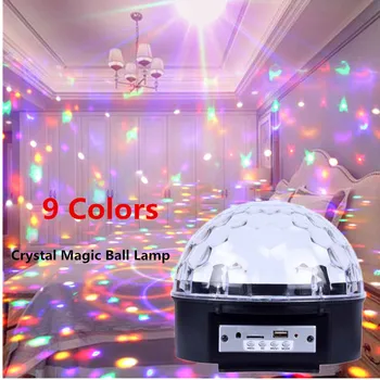 9 Farby Crystal Magic Ball Lampa Farebné Fáze Lampa Bar Atmosféra Svetlo Rodinnú oslavu Narodenín Strana Svetlo pre DJ, Disco Culb
