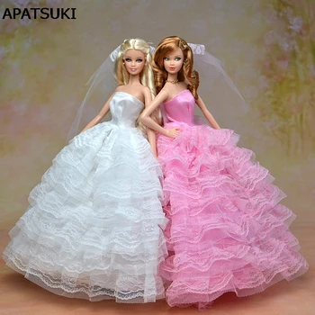Vysoko Kvalitné Elegantné Svadobné Šaty Pre Bábiky Barbie Party Šaty + Závoj Čipky Vestido Pre 1/6 Bábiky Oblečenie