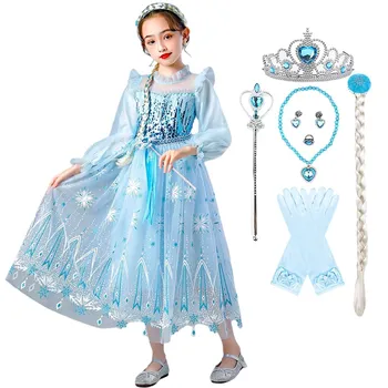 Deti Vianočný Kostým Dievča Elsa Šaty Snehová Kráľovná, Princezná Cosplay Kostým Zimné Baby Girl Dlhý Rukáv Princezná Šaty 3-10 TON