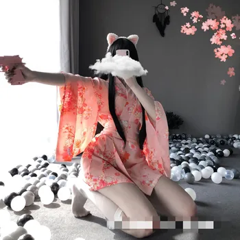 Super Sexy Erotické spodné Prádlo Japonské Kimono Pajama Kostýmy s Kvetinovým Vytlačené na Cosplay SM Šaty Bridesmaid, Krátky Župan