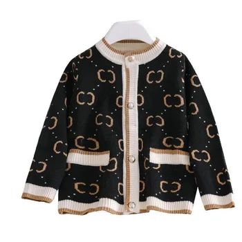 2021 Jeseň Zima Nový Detí kórejské Oblečenie Chlapčenské Svetre Dieťa Cardigan Tlač Top Dlhý Rukáv Kabáta Bežné Tunika Móda