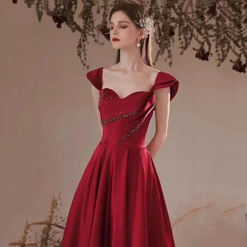 Satén Je Červené Víno Hepburn Dospelých Šaty Aj Elegantné Dlhé Šaty Vestidos Nevesta Šaty Pre Ženy Formálne Večer Strana 2023 Nový Rok