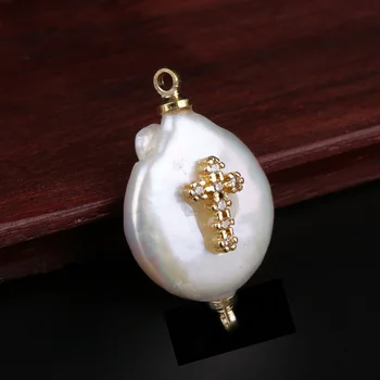 5 ks/veľa reálne sladkovodné perly drobné cz zirkón náboženské kríž konektor prívesok perličiek diy kúzlo pre šperky, takže príslušenstvo