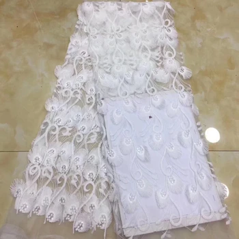 Africké Čipky Textílie 2020 Vysokej Kvality Guipure Čipky a Tylu francúzsky Vyšívané Čistý Čipky Textílie Bielej Čipky pre Africké Svadobné H9005
