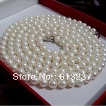 Novo bielych sladkovodných kultivovaných kolo prírodné 7-8mm pearl robiť kúzla náhrdelník 48 palec MY4575