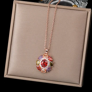 Farebné ružové zlato dámy kvetina náhrdelník Dizajn Zmysel Luxusné Prívesok Náhrdelník Pre Ženy 2021 Módne Šperky