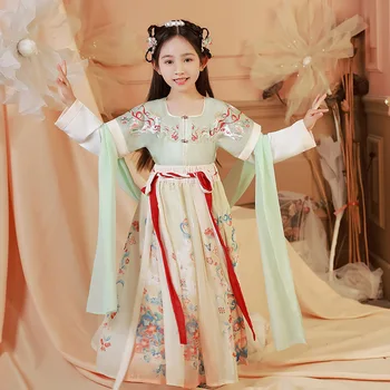 Jar Autunm Výšivky Deti Dávnych Hanfu Deti Čínsky Krásne Tang Oblek Dievčatá Tradičné Vykonávať Kostýmy
