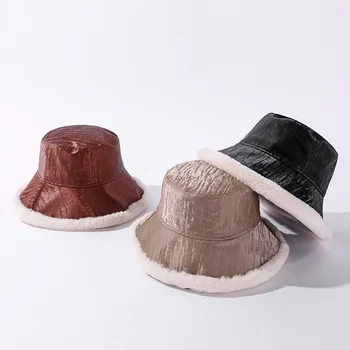 Vedierko hat plus velvet панамы ženy zime teplé plyšové strane kotliny klobúk Luxusný kožený farbou roztomilé klobúk rybár
