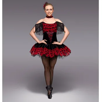 Španielsky Červená Čierna Balet Tutu Šaty S Strapec Rukáv,Raymonda Červená Čierna Klasický Balet Tanec, Odev, Drop Shipping