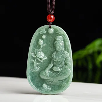Lotus Avalokitesvara Vyrezávané Prívesok Náhrdelník Darčekový Certifikát Prírodné Jade