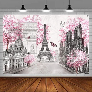 Fotografie Pozadie Eiffelova Veža Foto Banner Na Pozadí Európskeho Mesta Krajiny Ružové Dievča Spálňa Party Dekorácie