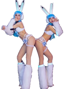 Klub Fáze Nosenie Žiariace chlpaté králik vyhovovali gogo kostým žena zábava ds bikini celý súbor