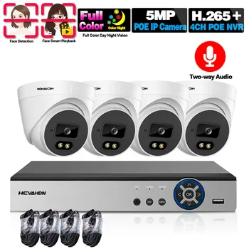 5MP CCTV Bezpečnostné IP Dome Kamera Systém Súpravy Vonkajšie Farebné Nočné Videnie POE Video Surveillance Camera Systém Nastaviť 4K 4CH NVR Auta