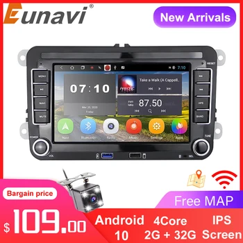 Eunavi 2 Din Android 10 autorádio Pre VW Passat B6 CC Polo Golf 5 6 Jetta Tiguan Touran Škoda Octavia Multimediálne 7 palcový IPS GPS