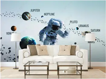 3d tapety na steny v kotúčoch Astronaut vesmíru, slnečnej sústavy a planéty obývacia izba, vlastná foto tapety 3d home decor