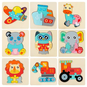 Dieťa 3D Drevené Puzzle Cartoon Zvieratá, Deti Kognitívne Skladačka Vzdelávacie Puzzle, Drevené Hračky pre Deti Baby Puzzle Hry, Hračky
