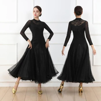 Spoločenský Tanec Šaty Žien Jednoduché Čierne Elegantné Flamenco Moderného Tanca Sukne Márie Štandardné Valčík Ballroom Dance Šaty