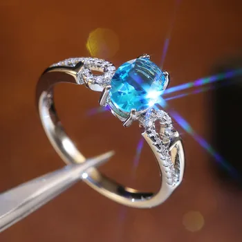 Modrý Ovál Geometrické Cubic Zirconia Sľub Prstene pre Ženy Valentína Darček Šperky Vyhlásenie Príslušenstvo Strana Veľkoobchod