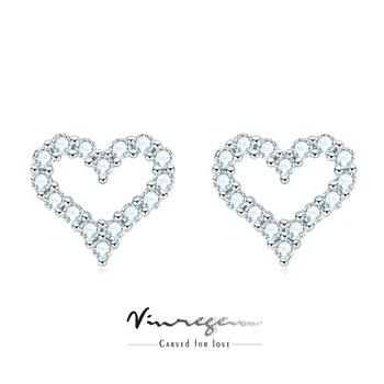 Vinregem 925 Sterling Silver Srdce Moissanite Prejsť Test Diamond Stud Náušnice Jemné Šperky Pre Ženy Výročie Darček Veľkoobchod