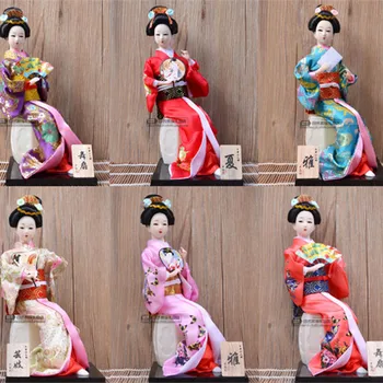 26 CM Ľudských Bábika Posedenie v Štýle Japonskej Geisha Bábiky Hračky Remeselné Ploche dekorácie Víno Kabinet Displej Darček pre Dievča Deti