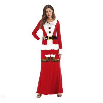 Plus Veľkosť Nový Rok Vianočný Kostým pre Ženy Sexy Červené Šaty Dospelých Žien Fantázie Cosplay