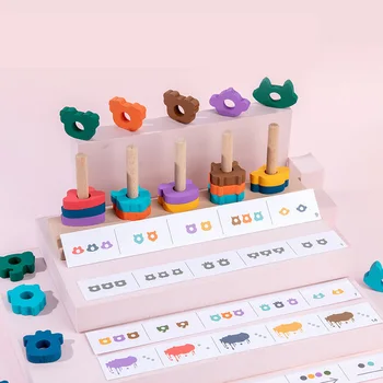 Deti Geometrickým Tvarom Zodpovedajúce Drevené Hračky Rainbow Stavebné Bloky DIY Kreatívne Kladenie Vzdelávacie Hračky Pre Deti Darček