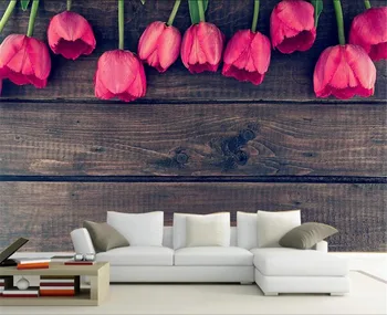 Bacal vlastné 3D kvetinové tapety módne moderné tulipány póry dreva 5d tapety nástenná maľba na steny pokrýva foto pozadia na stenu dekor