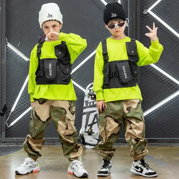 Dieťa Hip Hop Oblečenie Mikina Top Streetwear Camo Taktické Cargo Nohavice Pre Dievčatá Chlapci Jazz Tanečných Kostýmov, Výkon Oblečenie