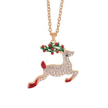 Roztomilý Módne Micro Nastavenie Zirkón Elk Náhrdelník Vianočné Jeleň Prívesok Sveter Reťazca Šperky Darček