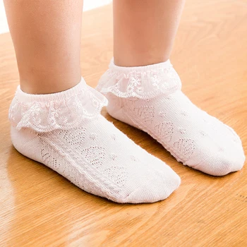 Letné baby, dievčatá, deti, batoľa, biela, ružová čipka prehrabať princezná oka ponožky deti tenké priedušná krátke členok ponožka