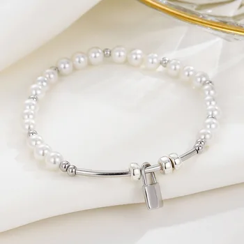 Trend temperament šperky s925 mincový striebro zámok pearl osobnosti svetlo luxusný pearl handmade náramok