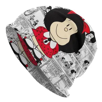 Mafalda Cartoon Quino Komické Skullies Čiapky Čiapky Pre Mužov, Ženy Unisex Móda Zime Teplé Pletenie Klobúk Dospelých Kapoty Čiapky