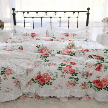 Američan kórejského retro rose pastoračnej princezná štýl čipky volánikmi vysokej počítať čistej bavlny posteľ sukne plné kráľovná kráľ posteľná bielizeň set S