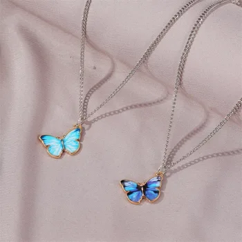 VSnow Elegantný Modrý Motýľ Náhrdelník pre Ženy, Dievčatá, Strieborná Farba Dúhy Choker Príveskom, Náhrdelníky, Módne Šperky Príslušenstvo