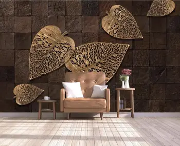 Prispôsobený veľké 3D nástenné moderné tapety jednoduché Európskej retro troch-dimenzionální póry dreva gold leaf pozadí na stenu